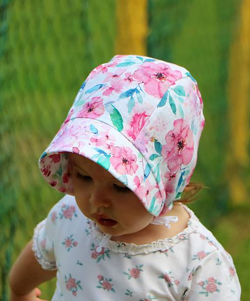 Letný detský ľanový čepček Ruženka (čepiec)