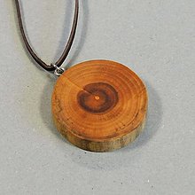 Náhrdelníky - Prívesok drevený na koži - Jabloň kruh 002 - 14810265_
