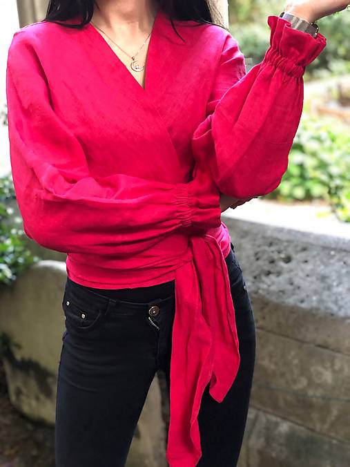 Blúzky a košele - Dámsky ľanový crop top (1. smaragdová) - 14810734_