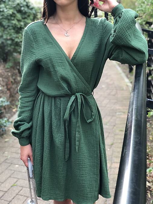 Šaty - Zavinovacie mušelínové šaty  (1. čučoriedková) - 14810999_