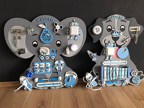 Hračky - Activity board SLONÍK PRE CHLAPČEKA (modre komponenty hruska) - 14811038_