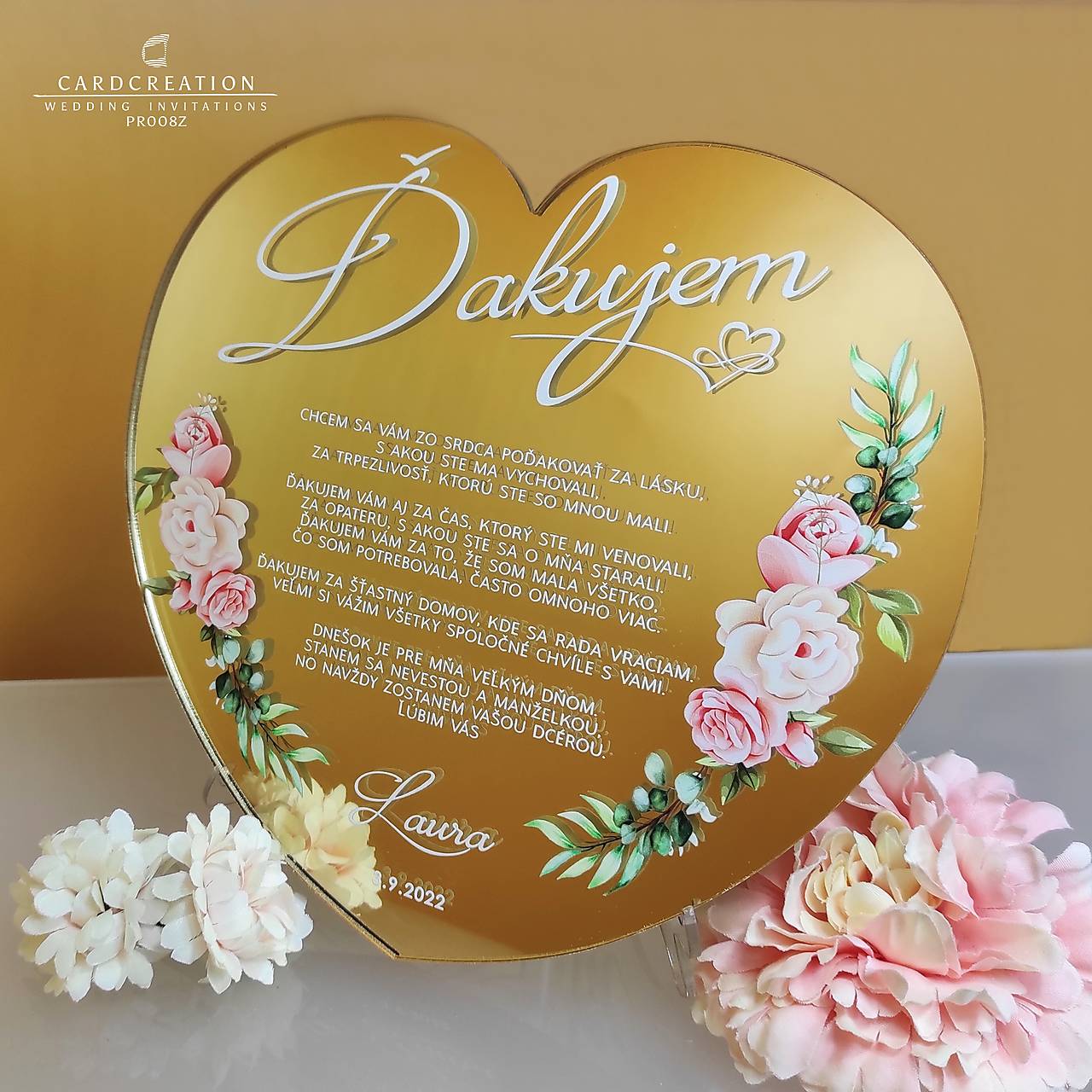 Poďakovanie rodičom na zlatom zrkadle PR008Z (Veľkosť 15x16cm)