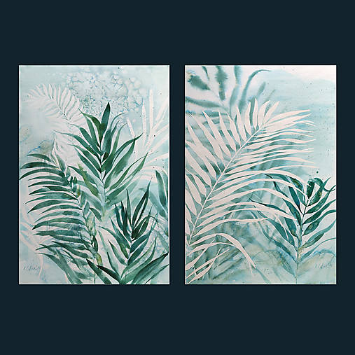 Obrazy - Súbor 2 akvarelových obrazov "Listy". - 14810177_