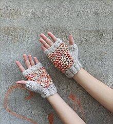 Rukavice - Bezprstové rukavice s oranžovým melirom - 14813938_