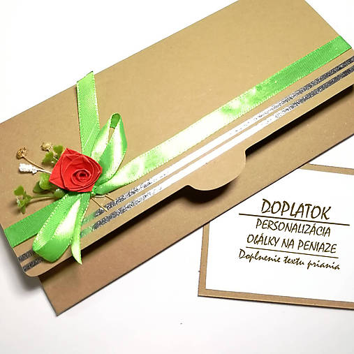 Papiernictvo - Doplatok - Doplnenie textu priania - Personalizácia - Obálka na peniaze s červenou ružičkou - 14813272_