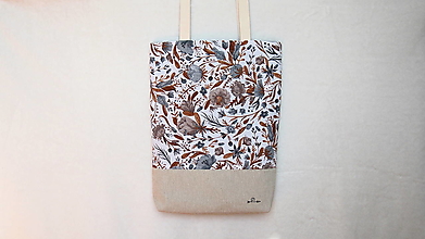 Nákupné tašky - Taška- šedé a hnedé kvety - 14813482_