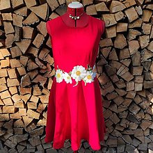 Šaty - Červené ľanové šaty - margarétky (rôzne farby) - 14813918_