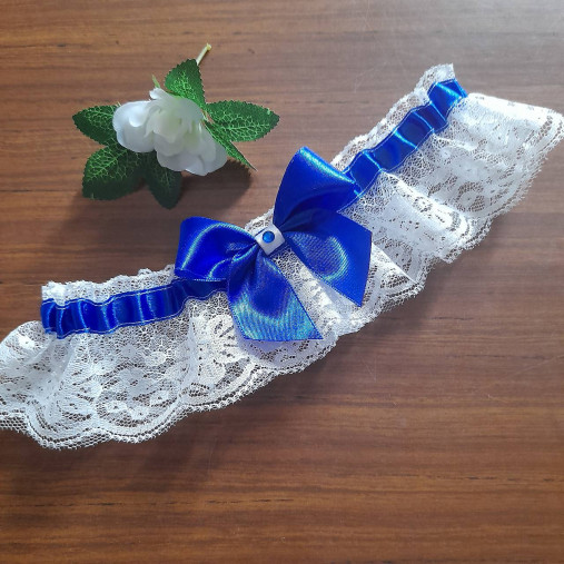 Spodná bielizeň - Svadobný podväzok - kráľovská modrá - 14814210_