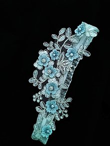 Spodná bielizeň - Čipkový svadobný podväzok ivory so strieborným lemom 5 - 14815822_