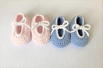 Detské topánky - Háčkované papučky - modré s bielou mašličkou - 14815936_