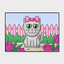 Grafika - Mačička v záhrade grafika (parádnica  v ružovej záhrade) - 14816623_