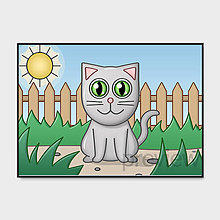 Grafika - Mačička v záhrade grafika (slnečný deň) - 14816626_
