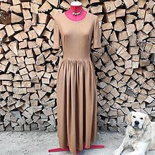Šaty - Hnedé riasené ľanové šaty (rôzne farby) - 14818356_