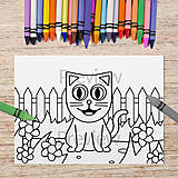 Hračky - Mačička v záhrade omaľovánka - 14817429_