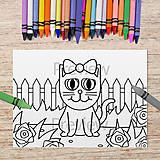 Hračky - Mačička v záhrade omaľovánka - 14817432_