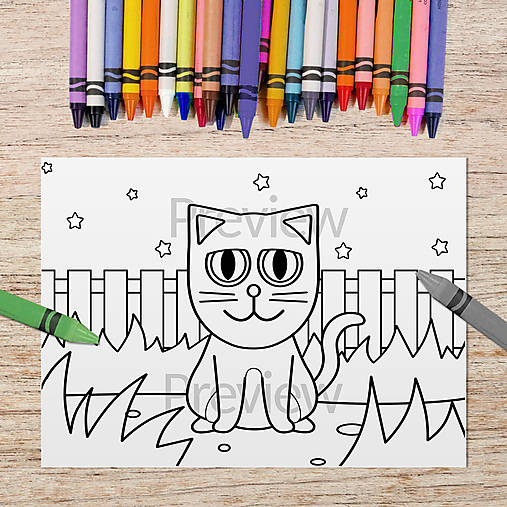 Hračky - Mačička v záhrade omaľovánka (ospalé mačiatko) - 14817430_