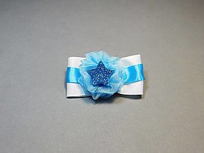 Ozdoby do vlasov - Spona do vlasov - mašlička s kvetom (003 biela a modrá) - 14819618_