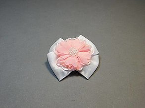 Ozdoby do vlasov - Spona do vlasov - mašlička s kvetom (004 biela a ružový kvet) - 14819641_