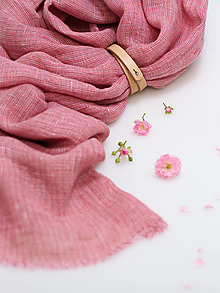Šatky - Pôvabná veľká šatka pre dámy z krásneho jemného ružového ľanu "Nice" - 14823534_