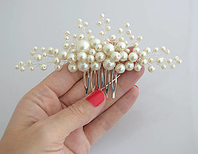 Ozdoby do vlasov - Jednoduchý perlový hrebienok (Ivory svetlá) - 14821522_