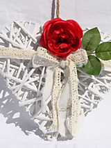 Darčeky pre svadobčanov - Vintage svadobné srdce veľké na dvere Červená ruža - 14824276_