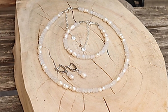 Sady šperkov - 3-dielna súprava šperkov - mesačný kameň, riečna perla - 14822035_