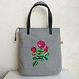 Veľké tašky - Károvaná taška na veľ. A4 čiernobiela / červené ružičky - 14826002_