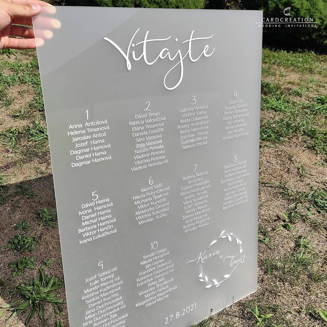 Svadobný zasadací poriadok na transparentnom dymovom plexiskle (50x35cm)