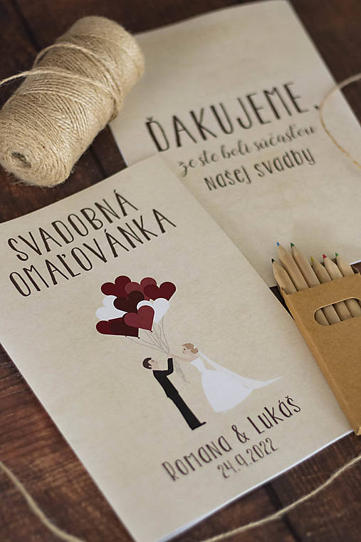 Papiernictvo - Svadobná omaľovánka / aktivity book - Postavičky ❤ (Omaľovánka + ceruzky) - 14827819_