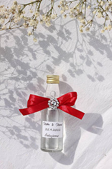 Darčeky pre svadobčanov - Výslužky pre svadobčanov - dekorované mini fľaštičky - 14833679_
