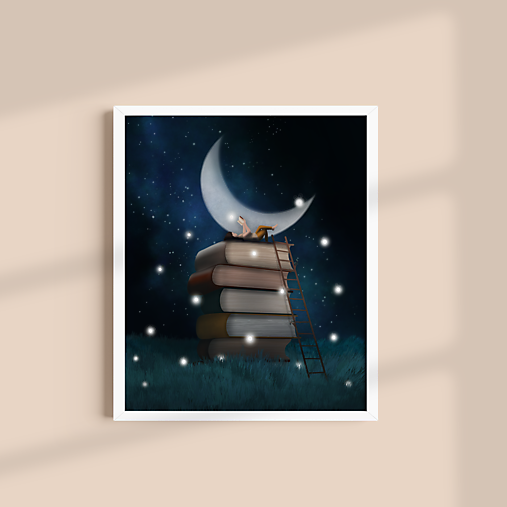 Grafika - Ilustrácia "Nočná knihomoľka" - 14833046_