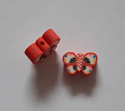 Korálky - Fimo motýle (Červený motýlik) - 14835736_