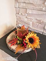 Dekorácie - Jesenný drevený svietnik so slnečnicou - 14835515_