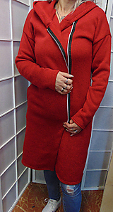 Svetre a kardigány - Svetro-přehoz s kapucí na zip - barva červená S - XXL - 14839425_