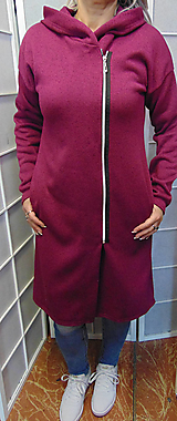 Svetre a kardigány - Svetro-přehoz s kapucí na zip - barva bordó S - XXL - 14839506_