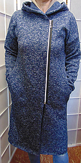 Svetre a kardigány - Svetro-přehoz s kapucí na zip - barva tmavě modrá s šedým melírem S - XXL - 14839515_