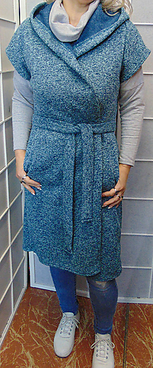 Vesty - Dlouhá vesta s páskem - barva mentolová S - XXL - 14837427_