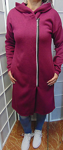 Svetre a kardigány - Svetro-přehoz s kapucí na zip - barva bordó S - XXL - 14839506_
