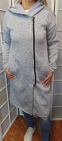 Svetre a kardigány - Svetro-přehoz s kapucí na zip - barva šedá s modrým melírem S - XXL - 14839510_