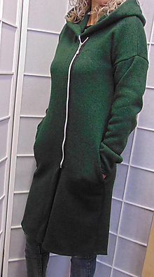 Svetre a kardigány - Svetro-přehoz s kapucí na zip - barva tmavě zelená S - XXL - 14839521_