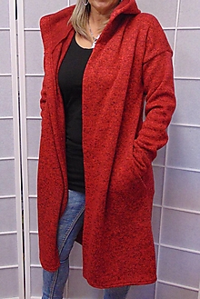 Svetre a kardigány - Svetro-přehoz s kapucí bez zapínání + pásek - barva červená S - XXL - 14839540_
