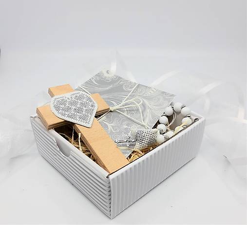 Dekorácie - Strieborný set krížik, ruženček - k narodeniu/krstu dieťaťa, svadbe - 14839386_
