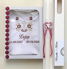 Detské oblečenie - Košieľka na krst k14 bordová zlatá v darčekovom balení a sviečka na krst biele srdiečko bordová mašlička - 14839645_