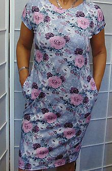 Šaty - Šaty s kapsami - růže na šedé S - XXXL - 14841968_