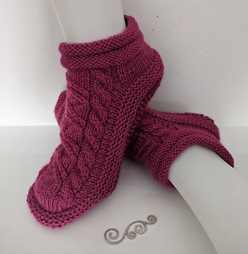 Ponožky, pančuchy, obuv - Pletené papuče fuksia  - 14840944_