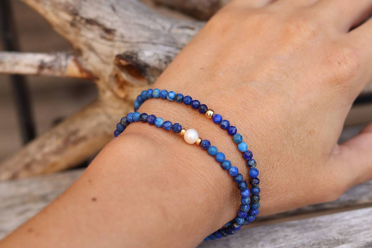 Bracciale Uomo/Donna In Lapislazzuli Naturale - Perle 8 Mm Di Pietra Di Qualità, Gioiello Litoterapia