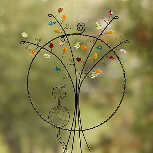 Dekorácie - jesenný strom s mačičkou - 14843581_