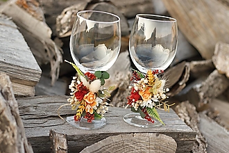 Nádoby - Kvetinová ozdoba na svadobné poháre "Když podzim hřeje II. " - 14844752_