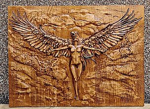 Dekorácie - 3D Drevorezba  Dievča na krídlach orla. - 14842339_