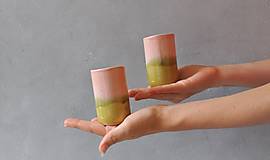 Dekorácie - Váza, hrnček, pohár na zubnú kefku ružovo zelený - 14844256_